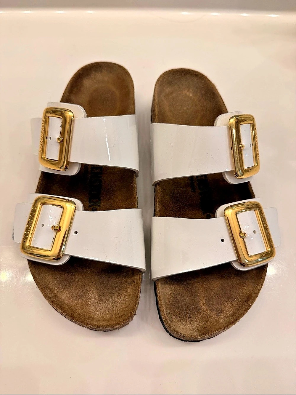 Birkenstock Arizona Big Buckle Patent Leather Sandals White & Gold EU 37